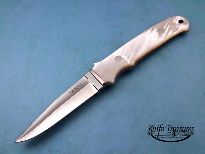 Custom Fixed Blade, N/A, ATS-34 Stainless Steel, Mother Of Pearl Knife made by Steve SR Johnson